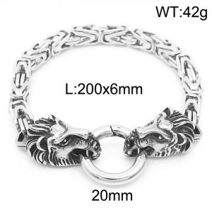 Strong personality lion head spring buckle stainless steel imperial chain silver men's bracelet - KB164512-Z