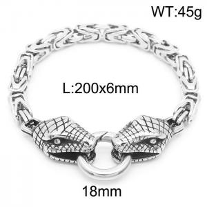 Rock punk style Zodiac Double Snake Head Imperial Chain stainless steel spring buckle bracelet for men - KB164515-Z