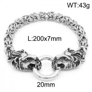 Strong personality lion head spring buckle stainless steel imperial chain silver men's bracelet - KB164522-Z