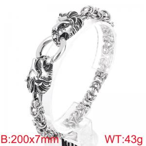 Strong personality lion head spring buckle stainless steel imperial chain silver men's bracelet - KB164522-Z