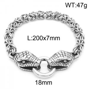 Rock punk style Zodiac Double Snake Head Imperial Chain stainless steel spring buckle bracelet for men - KB164525-Z