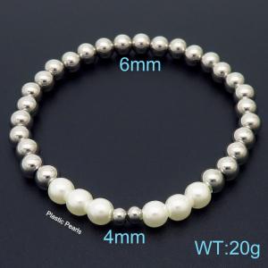 Hand make stainless steel simple style plastic pearls steel bead silver bracelet - KB164811-Z