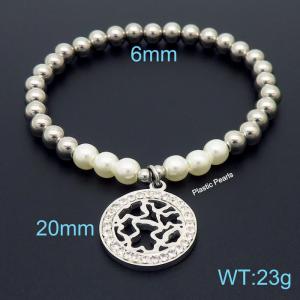 Hand make stainless steel simple style plastic pearls tous charm crystal with withe mud steel bead silver bracelet - KB164819-Z