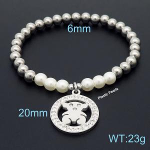 Hand make stainless steel simple style plastic pearls Tous charm crystal with withe mud steel bead silver bracelet - KB164821-Z