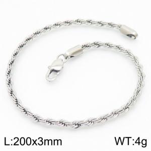 Silver 200x3mm Rope Chain Stainless Steel Bracelet - KB164866-Z
