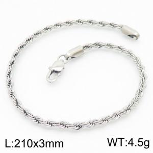 Silver 210x3mm Rope Chain Stainless Steel Bracelet - KB164867-Z