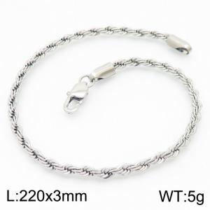 Silver 220x3mm Rope Chain Stainless Steel Bracelet - KB164868-Z