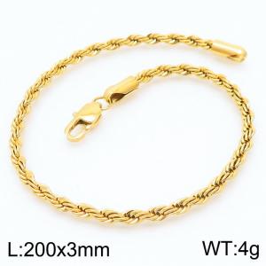 Gold 200x3mm Rope Chain Stainless Steel Bracelet - KB164869-Z
