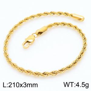Gold 210x3mm Rope Chain Stainless Steel Bracelet - KB164870-Z
