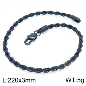 Black 220x3mm Rope Chain Stainless Steel Bracelet - KB164874-Z