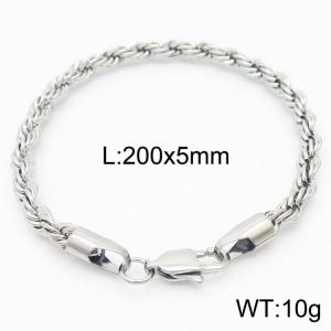 Silver 200x5mm Rope Chain Stainless Steel Bracelet - KB164875-Z