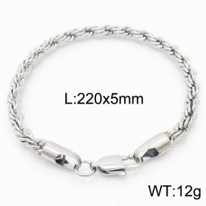 Silver 220x5mm Rope Chain Stainless Steel Bracelet - KB164877-Z