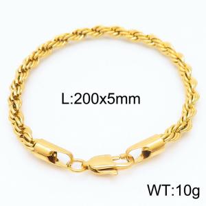 Gold 200x5mm Rope Chain Stainless Steel Bracelet - KB164878-Z