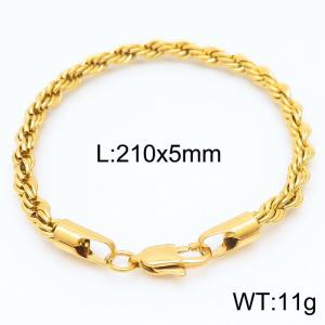 Gold 210x5mm Rope Chain Stainless Steel Bracelet - KB164879-Z