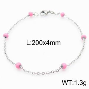 4mm Stainless Steel Silver Plated Bracelet with Pink Beads - KB165142-Z