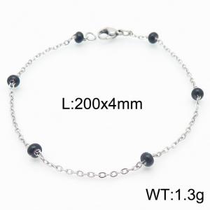 4mm Stainless Steel Silver Plated Bracelet with Black Beads - KB165146-Z
