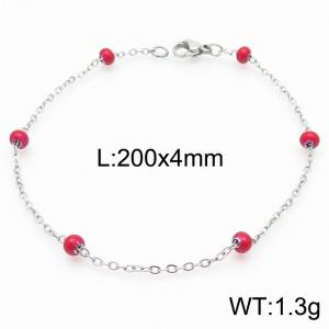 4mm Stainless Steel Silver Plated Bracelet with Red Beads - KB165148-Z