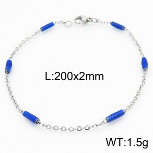 Stainless steel 200x2mm  welding chain minimalist design sense INS style trendy blue charm silver bracelet - KB165162-Z