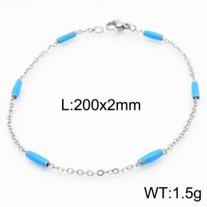 Stainless steel 200x2mm  welding chain minimalist design sense INS style trendy light blue charm silver bracelet - KB165166-Z