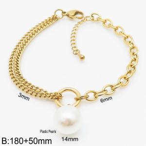 Imitation Pearl 18K Gold Plated Two Different Chains Stainless Steel Bracelets For Women - KB165311-Z