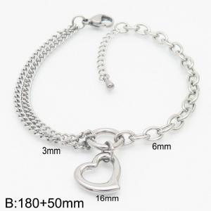 Female Jewelry Peach Heart Silver Color Double Vine Chain Stainless Steel Bracelets - KB165315-Z