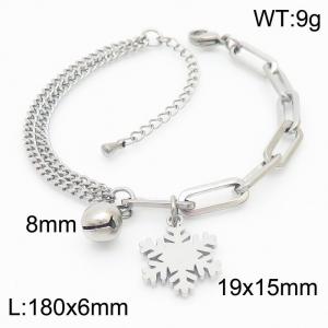 180mm Women Silver Color Stainless Steel Double Style Chains Bracelet with Cartoon Bell&Snowflake Charms - KB165571-Z