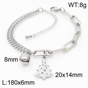 180mm Women Silver Color Stainless Steel Double Style Chains Bracelet with Cartoon Bell&Christmas Tree Charms - KB165573-Z