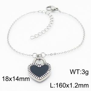 Drop Glue Black Heart Lock Silver Color Stainless Steel Bracelets For Women - KB165578-Z
