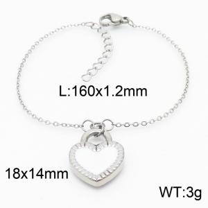 Drop Glue White Heart Lock Silver Color Stainless Steel Bracelets For Women - KB165579-Z
