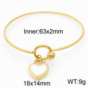 Simple Drop Glue White Heart Circle Open Bracelet 18K Gold Plated Stainless Steel Bangles - KB165588-Z