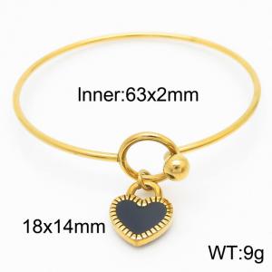 Simple Drop Glue Black Heart Circle Open Bracelet 18K Gold Plated Stainless Steel Bangles - KB165589-Z