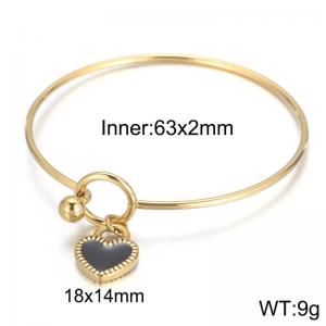 Simple Drop Glue Black Heart Circle Open Bracelet 18K Gold Plated Stainless Steel Bangles - KB165589-Z