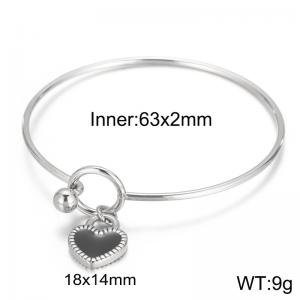 Simple Drop Glue Black Heart Circle Open Bracelet Stainless Steel Bangles For Women - KB165591-Z