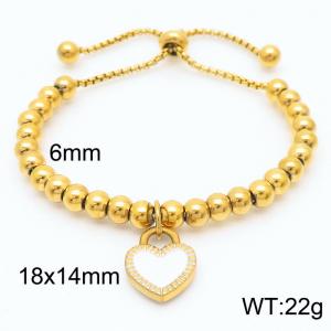 Fashion Drop Glue White Heart Beaded Adjustable Bracelets 18K Gold Plated Stainless Steel Bangles - KB165592-Z