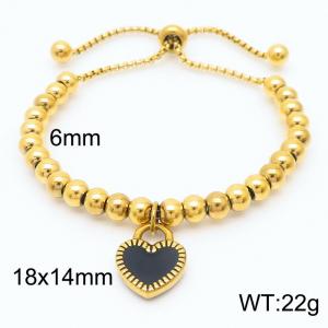Fashion Drop Glue Black Heart Beaded Adjustable Bracelets 18K Gold Plated Stainless Steel Bangles - KB165594-Z