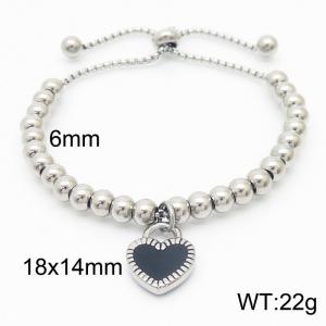 Fashion Drop Glue Black Heart Beaded Adjustable Bracelets Stainless Steel Bangles For Women - KB165595-Z