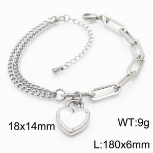 Create Drop Glue White Heart Two Different Chains Stainless Steel Bangles Bracelets - KB165597-Z