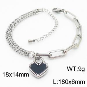 Create Drop Glue Black Heart Two Different Chains Stainless Steel Bangles Bracelets For Women - KB165599-Z