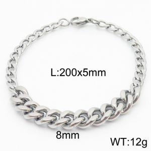 Stianless Steel 5mm Silver Color Cuban Chain with 8mm SIlver Cuban Chain Bracelet - KB165604-Z