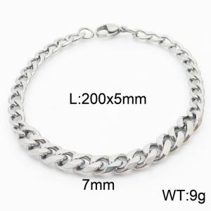 Stianless Steel 5mm Silver Color Cuban Chain with 7mm SIlver Cuban Chain Bracelet - KB165606-Z