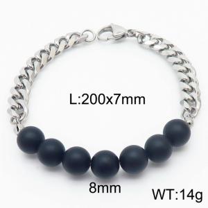 Stianless Steel 7mm Silver Color Cuban Chain with 8mm Matte Onyx Bracelet - KB165613-Z