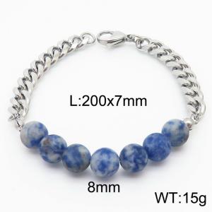 Stianless Steel 7mm Silver Color Cuban Chain with 8mm Blue Spot Bracelet - KB165615-Z