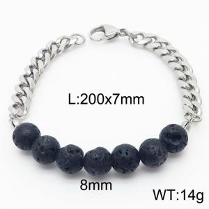 Stianless Steel 7mm Silver Color Cuban Chain with 8mm Lava Bracelet - KB165617-Z