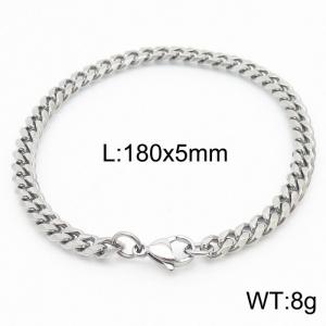 Stainless steel 180x5mm cuban chain lobster clasp classic silver bracelet - KB165905-ZZ