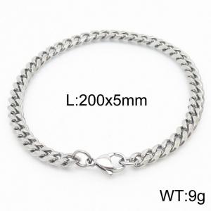 Stainless steel 200x5mm cuban chain lobster clasp classic silver bracelet - KB165906-ZZ