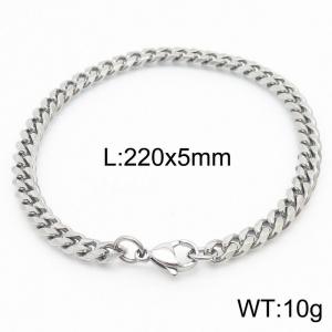 Stainless steel 220x5mm cuban chain lobster clasp classic silver bracelet - KB165907-ZZ