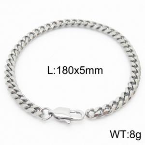 Stainless steel 180x5mm cuban chain special clasp classic silver bracelet - KB165908-ZZ