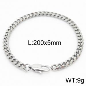 Stainless steel 200x5mm cuban chain special clasp classic silver bracelet - KB165909-ZZ