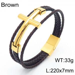 Stainless Steel Cross Fashion Bracelet Personalized Multi layered Leather Bracelet - KB166192-KFC