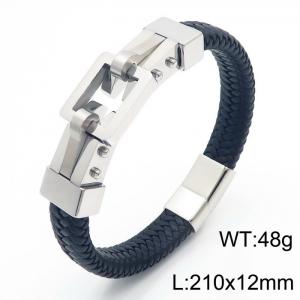European and American trend stainless steel fashion black leather rope hand ornaments - KB166208-KFC